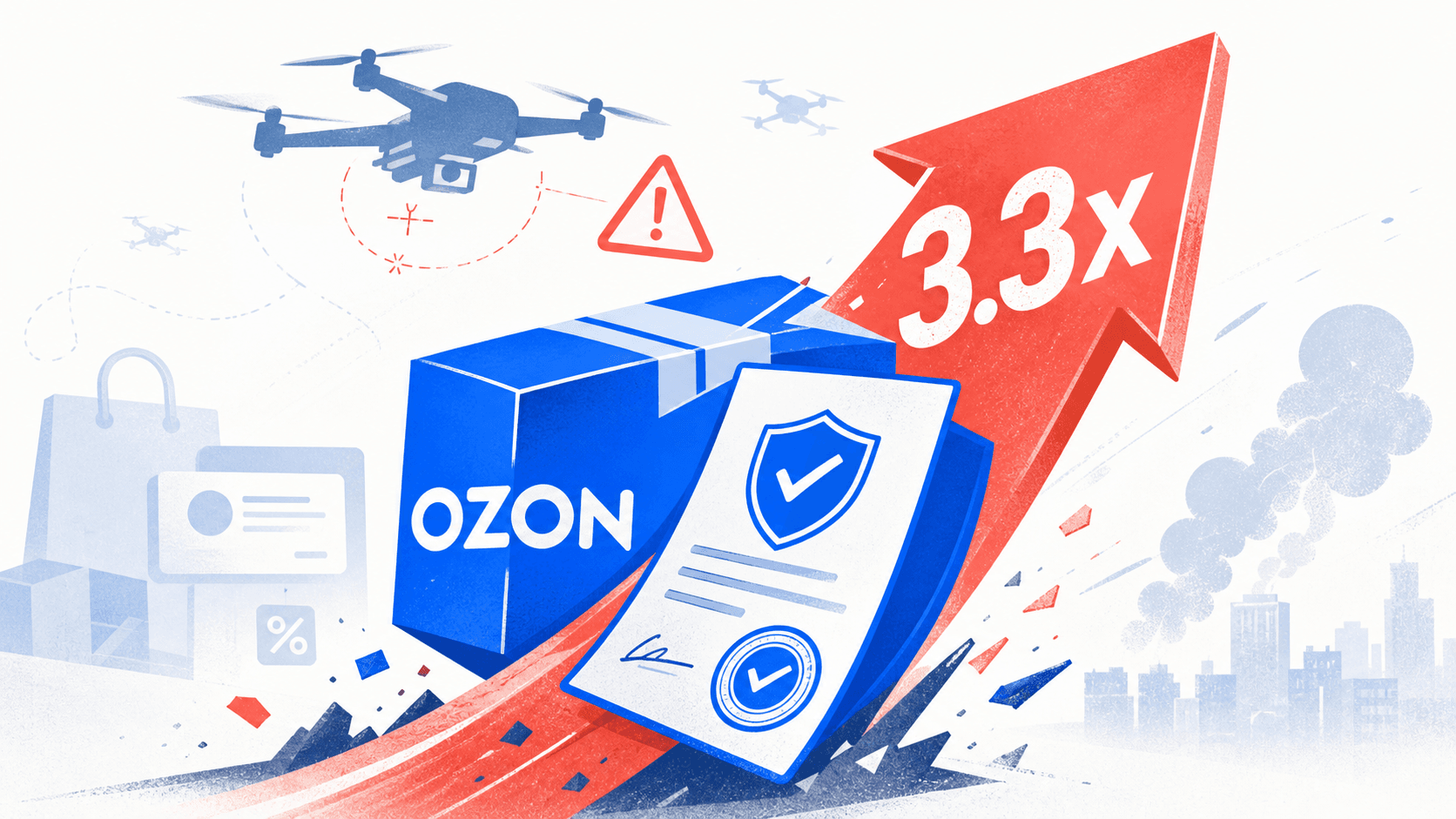 Ozon поднял тариф на страхование товаров в 3,3 раза из-за атак БПЛА